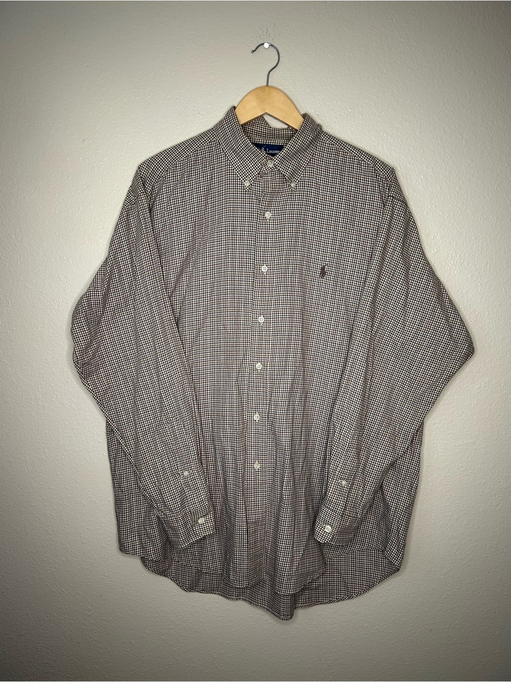 Vintage Ralph Lauren Blake Reddish Blue Check Long Sleeve Button-Down Mens L